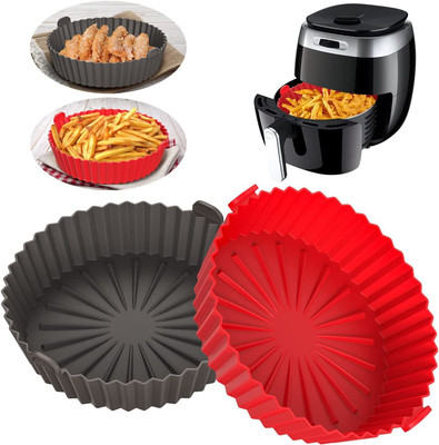 SCIVER Air-Red-Grey Silicone Baking Tray Accessories with Ear Handles(Pack of 2) Air Fryer(1 L)