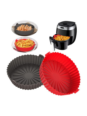 SCIVER Air-Red-Grey Silicone Baking Tray Accessories with Ear Handles(Pack of 2) Air Fryer(1 L)