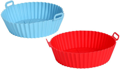 Cutting EDGE Essentials Silicone Air Fryer Liners – Round Nonstick Baking Basket Tray Set of 2(Red&Blue) Air Fryer(1.5 L)