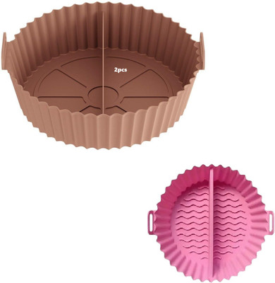 TRUJVE 2p Air Fryer Liner Round Silicone Basket Baking Tray Pot with Divider Ear Handle Air Fryer(0 L)