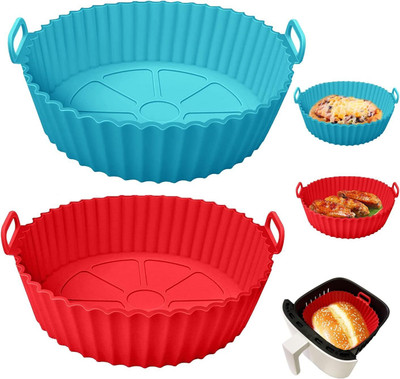 K.B.SALES 2 Pack Air Fryer Silicone Baskets for 3 to 6 Qt, Reusable Air Fryer Liners Round Air Fryer(1 L)