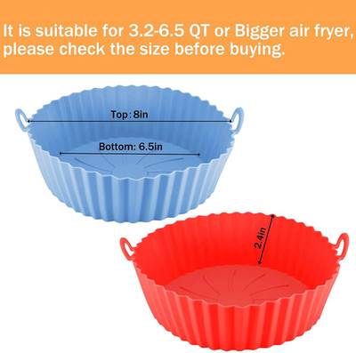 Coozico Air Fryer Liners I Round Silicone Basket Baking Tray I Pot with Ear Handles Airfryer Tray