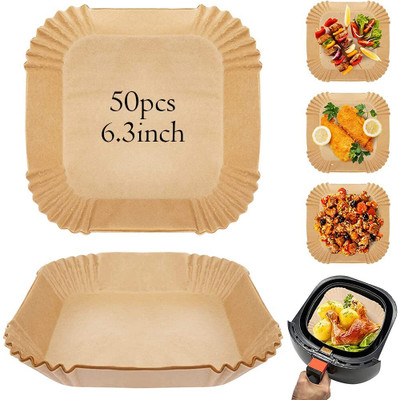 HASTHIP 50Pcs 6.3 Inch Disposable Paper Liners Oil Proof Baking Cooking Roasting Sheet Air Fryer(6 L)