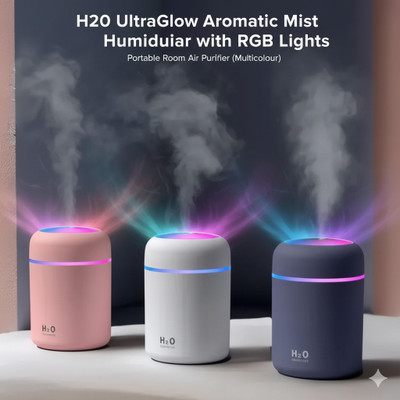 POORVIDHARA H2O 300 ml Ultrasonic Cool Mist Humidifier & Aroma Diffuser with LED Light Portable Room Air Purifier(Multicolour)