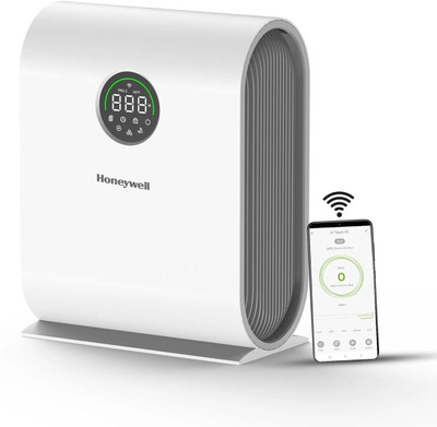 Honeywell Air Touch V5 4 stage filtration, Covers 589 sq.ft,H13 HEPA Filter, WiFi App&Voice Control, Filter Life Upto 9000 Hrs, Removes 99.99%PM2.5, AQI LED Display Portable Room Air Purifier(White)