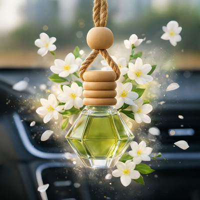 Devogue Jasmine Hanging Car Perfume Car Freshener Diffuser Hanging Car Perfume (10 ml) Portable Car Air Purifier(Green)