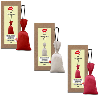RunBugz Camphor pouch Air Freshener With Fragrance Oud, Natural, & Rose Car Air Purifier(Multicolor)