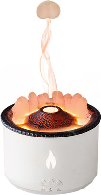 MEBISO 300ml Ultrasonic Volcano Flame Humidifier: Aroma Diffuser for Essential Oils Room Air Purifier(white)