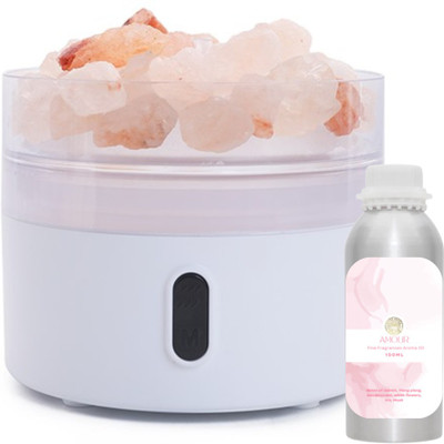Divine Aroma White Ultrasonic Aroma Diffuser-USB & Amour Aroma Oil 100ml For Home Fragrance Portable Room Air Purifier(Himalayan Rock Salt Night Lamp Aroma Diffuser 2 in 1)