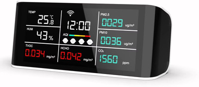 amiciSense WIFI Air Quality Meter with Time Display & Data Export Feature-CO2/PM2.5/HCHO Air Quality Meter