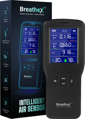 BreatheX Real-Time Air Pollution, CO2, HCHO, TVOC, Temp, Humidity & More Detector | Smart Air Quality Meter
