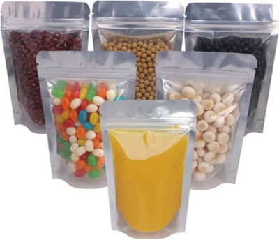 Ziploc Resealable Aluminium, Plastic Air Tight Pouch(White, Silver Pack of 100)
