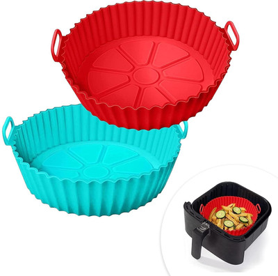 VENDIFY Nonstick Silicone Air Fryer Basket Baking Tray 2 PCS (Multicolor) Airfryer Tray