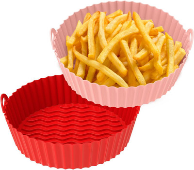 jaswanthstor 2 Pcs Silicone Air Fryer Liners | Non Stick Chip & Dip Tray(Pack of 2, Microwave Safe)