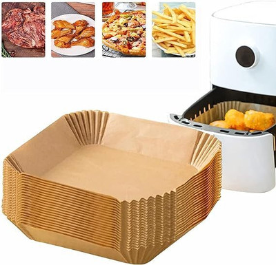 msenterprise 100Pcs Air Fryer Disposable Paper Liner, Non-Stick Parchment Paper Plate Airfryer Tray