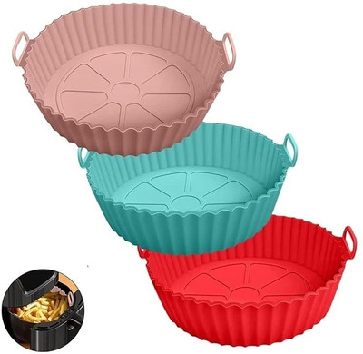 kripara Silicone Air Fryer Basket Liners Round Reusable, Food Safe Air fryer Bowl-3PCS Airfryer Tray