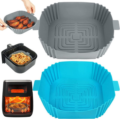 ZORIADA 2 Pack Silicone Air Fryer Liners, Square Reusable Non-Stick Basket for Oven Airfryer Tray