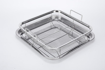 Gyanadh 2 Set Oven Air Fryer Basket Stainless Steel Crisper Tray Airfryer Tray