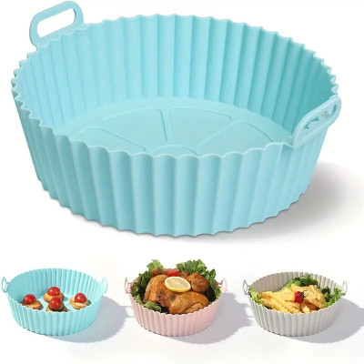 ABlue Clipper Silicone Round Pot With Ear Handles Cooking Air Fryer Tray Airfryer Tray