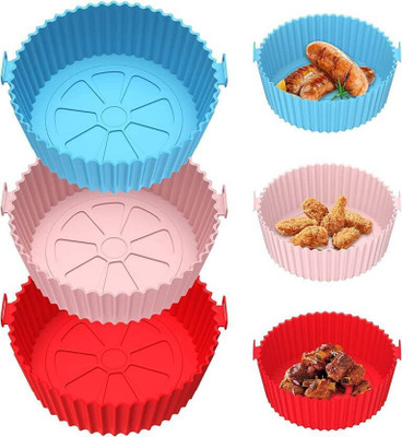 ABlue Clipper 3 Pcs Round Silicon Reusable, Non-stick Airfryer Tray