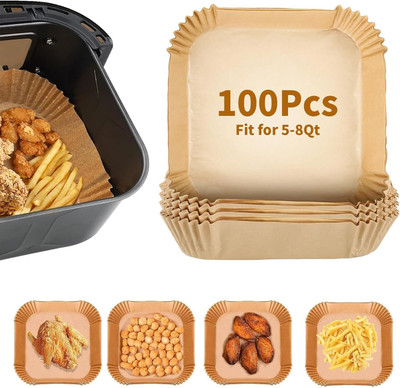 KESOL 100 Pcs Square Air Fryer-Paper Disposable Paper Liner, Baking Paper & Oil-proof Airfryer Tray