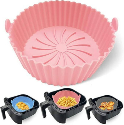 ABlue Clipper 1 Pcs Round Silicon Reusable, Non-stick Pink Airfryer Tray