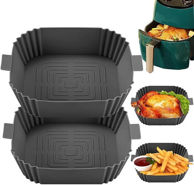 Kaito Pack Of 2 Silicone Air Fryer Basket – Square, Foldable, Heat-Resistant Airfryer Tray