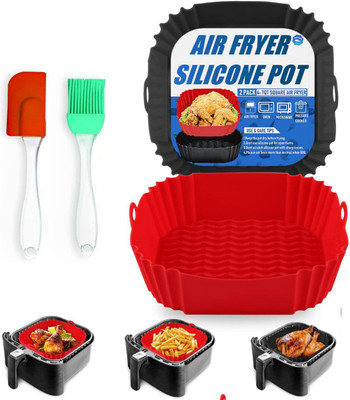 ZORIADA Square Reusable Silicone Air Fryer Liner Trays with Oil-Brush Spatula Set Airfryer Tray