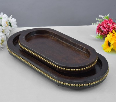 Naturahive Decorative Serving Tray Brown Bead Oval Tray for Coffee Table Rustic Wooden Tray Airfryer Tray