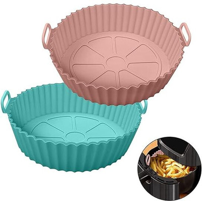 TINSUHG Air Fryer Accessories Liners Pot 2 Pack I Round Silicone Basket Baking Tray Airfryer Tray