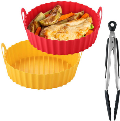 ZOMBULA Silicone Air Fryer Liners round with tongs Airfryer Tray