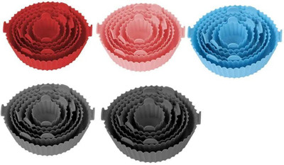 Akshar Enterprise 6pcs Reusable Basket Kitchen Air Fryers Oven Accessories Round Silicone Tray Airfryer Tray