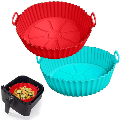 BUYZIE Reusable Baking Tray | Silicone Air Fryer Basket & Baking Tray | 2 Pcs Air Fryer(1 L)
