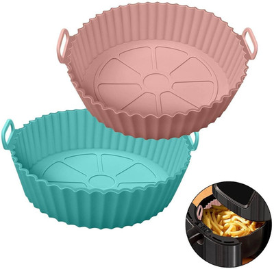 Coozico 2 Pcs Air Fryer Silicone Round Non Stick Basket Reusable Multi Food Baking Airfryer Tray