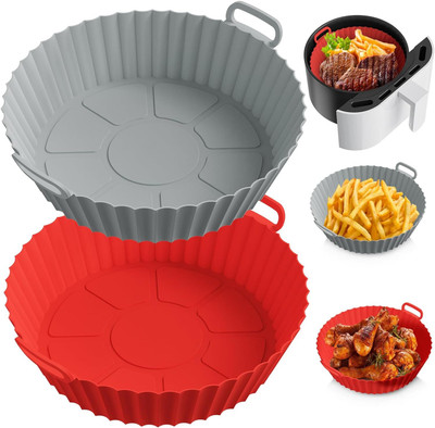 LIJIE 2 Round Silicon Air Fryer Tray Red and Gray Airfryer Tray