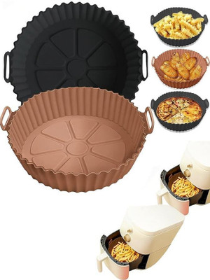 Seseno Pack of 2 brown and black Perfect Fries Silicone Air Fryer Basket Airfryer Tray