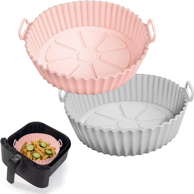 LIJIE Pack Of 2 Pink And Gray Heavy-Duty Air Fryer Silicone Tray Airfryer Tray