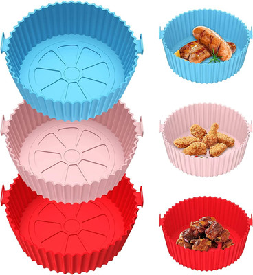 ABlue Clipper Pack of 3 red,blue and pink Reusable Nonstick Fryer Mat Airfryer Tray