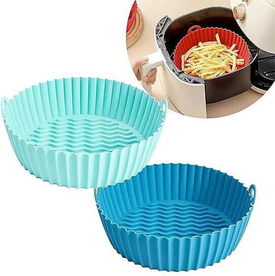 ABlue Clipper Air Fryer Liners Pot 2 Pack Round Silicone Basket Baking Tray with Handle Airfryer Tray