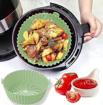ABlue Clipper Silicone Air Fryer Pot Set of 1,Silicone Liner Food Safe Non Stick,Green,8.5Inch Airfryer Tray