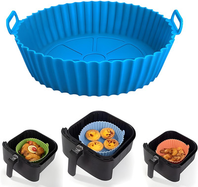 ABlue Clipper Washable Air Fryer Silicone Pot with Ear Handles, Easy to Clean,Pack of 1 (Blue) Airfryer Tray