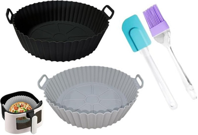 LIJIE 2 Pcs Sleek Black Silicone Air Fryer Tray Airfryer Tray