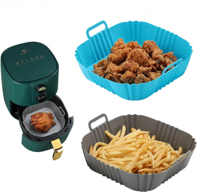 HIan Square Silicone Air Fryer Liners | 7 Inch, Multicolor, Pack of 2 | Airfryer Tray Airfryer Tray