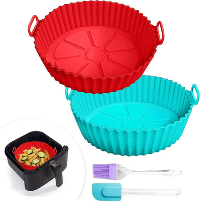 LIJIE 2 Red and blue Silicone Tray with Unique Pattern Base Airfryer Tray