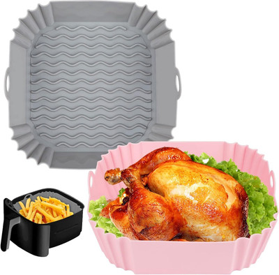 ZOVISU 2 PCS Square Silicone Air Fryer Liners - 8 Inch Reusable Air Fryer Pot Airfryer Tray