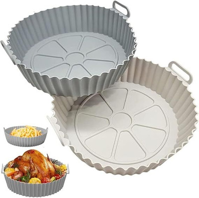 ZOVISU Air Fryer Silicone Pot, 8 inch Reusable Air Fryer Silicone Basket, Grey Airfryer Tray