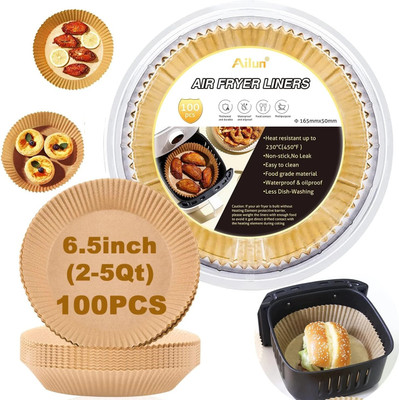 Cltllzen 100Pcs Air Fryer Disposable Paper Liner, Non-Stick Parchment Paper Plate Airfryer Tray