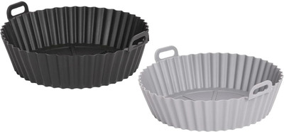 Cutting EDGE Essentials Silicone Air Fryer Liners Round Nonstick Baking Basket Tray Set of 2(Black&Grey) Air Fryer(1.5 L)