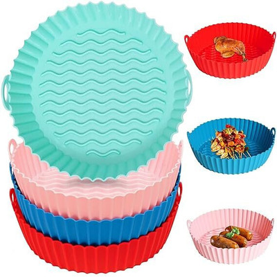 ABlue Clipper 4 Pcs 7.5inch Air Fryer Silicone Pot with Handle, Silicone Air Fryer Basket, Airfryer Tray
