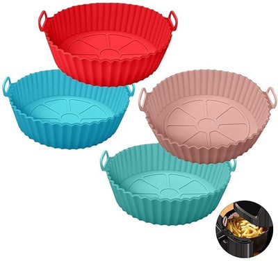 kripara Air Fryer Silicone Liners Reusable Air Fryer Silicone Pot-4PCS,Multicolor Airfryer Tray